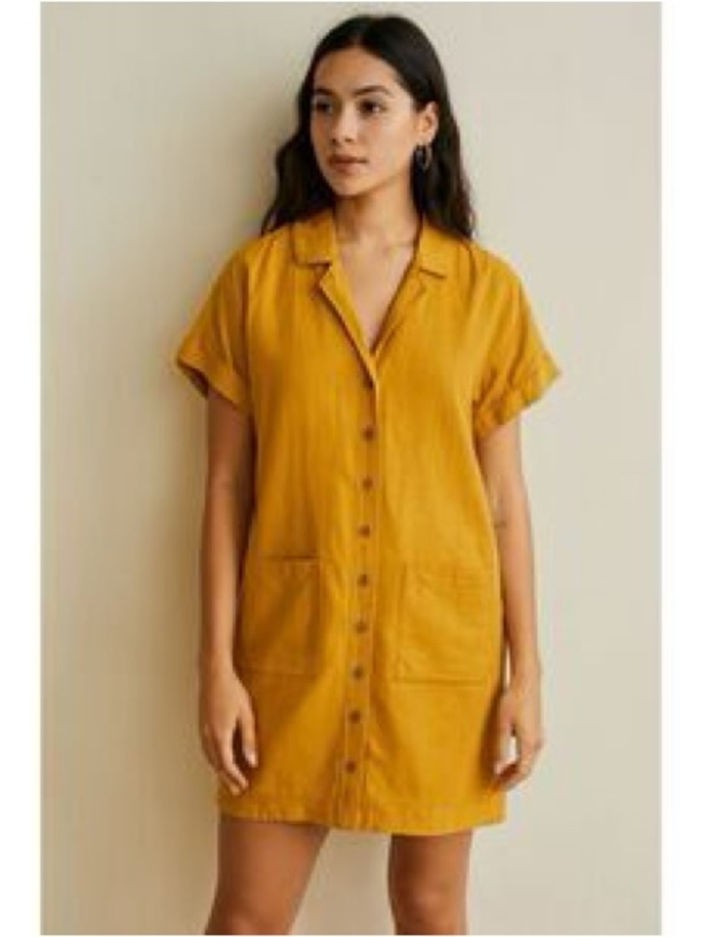 Anthropologie Pilcro Mustard Linen Blend Dress XS